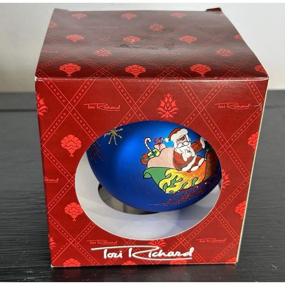 VTG Tori Richard Santa Joy Ride Ornament Christmas Holiday Boxed Handmade 3.5 In
